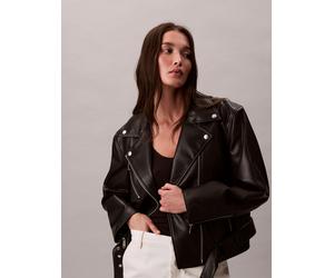 Lederimitatjacke CALVIN KLEIN JEANS "FAUX LEATHER MOTO JACKET W/BELT", Damen, Gr. XXL (46), schwarz (schwarz beauty), Web, Obermaterial: 100% Polyester, unifarben, regular fit kurz, V-Ausschnitt, Ärme