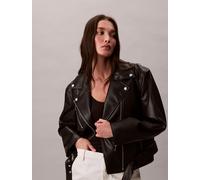 Lederimitatjacke CALVIN KLEIN JEANS "FAUX LEATHER MOTO JACKET W/BELT", Damen, Gr. XXS (34), schwarz (schwarz beauty), Web, Obermaterial: 100% Polyester, unifarben, regular fit kurz, V-Ausschnitt, Ärme