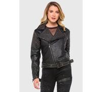 Lederimitatjacke CIPO & BAXX "Cipo & Baxx Jacke WJ167", Damen, Gr. L, schwarz, Obermaterial: 80% sonstige Fasern AF. 17% Polyester PES. 3% Polyurethan PU., uni, regular fit, Jacken, aus Kunstleder (45