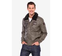 Lederimitatjacke CIPO & BAXX "Jacke", Herren, Gr. M, beige, Stoff, 47% Polyurethan, 43% Polyester, 10% Baumwolle, unifarben, regular fit normal, Jacken, mit coolen Patches (94686652-M) beige