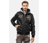 Lederimitatjacke CIPO & BAXX "Jacke", Herren, Gr. M, schwarz, Stoff, 65% Polyurethan, 25% Polyester, 10% Viskose, unifarben, regular fit normal, Jacken, mit herausnehmbarer Innenjacke (81660637-M) sch