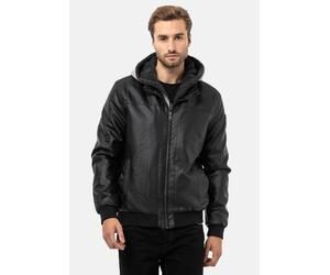 Lederimitatjacke CIPO & BAXX "Jacke", Herren, Gr. M, schwarz, Stoff, 65% Polyurethan, 25% Polyester, 10% Viskose, unifarben, regular fit normal, Jacken, mit herausnehmbarer Innenjacke (18580819-M) sch