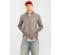 Lederimitatjacke JACK & JONES "JJEDYLAN CLEAN JACKET NOOS", Herren, Gr. S, grün (falcon), Web, Obermaterial: 100% Polyester, unifarben, normal taillenbedeckt, ohne Ausschnitt, 1-Knopf-Manschette, Jack
