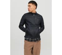 Lederimitatjacke JACK & JONES "JJEROCKY in Kunstlederoptik mit Reißverschlusstaschen", Herren, Gr. XL, schwarz, Web, Obermaterial: 100% Polyester, unifarben, slim fit normal, Jacken, unifarben, modisc