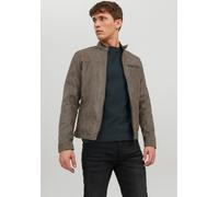Lederimitatjacke JACK & JONES "JJEROCKY in Kunstlederoptik mit Reißverschlusstaschen", Herren, Gr. XS, grün (falcon), Web, Obermaterial: 100% Polyester, unifarben, slim fit normal, Jacken, unifarben, 