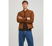 Lederimitatjacke JACK & JONES "JJEROCKY in Kunstlederoptik mit Reißverschlusstaschen", Herren, Gr. XXL, braun (cognac), Web, Obermaterial: 88% Polyester, 12% Viskose, slim fit normal, gerader Abschlus