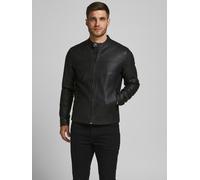 Lederimitatjacke JACK & JONES "JJEWARNER JACKET NOOS", Herren, Gr. S, schwarz, Web, Obermaterial: 100% Polyester, unifarben, slim fit normal, Jacken (75004800-S) schwarz