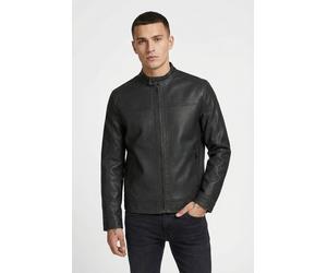 Lederimitatjacke JACK & JONES "JJEWARNER WASHED PU JACKET NOOS", Herren, Gr. L, schwarz (schwarz pattern:washed pu), Web, Obermaterial: 100% Polyester, unifarben, regular fit taillenbedeckt, ohne Auss