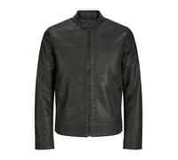 Lederimitatjacke JACK & JONES "JJEWARNER WASHED PU JACKET NOOS", Herren, Gr. S, schwarz (schwarz pattern:washed pu), Web, Obermaterial: 100% Polyester, unifarben, regular fit taillenbedeckt, ohne Auss