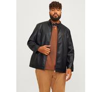 Lederimitatjacke "JJEDYLAN CLEAN PU JACKET NOOS PLS", Herren, Gr. 4XL, schwarz, Web, Obermaterial: 88% Polyester, 9% Baumwolle, 3% Viskose, JACK & JONES PLUSSIZE, unifarben, regular fit taillenbedeckt