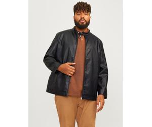 Lederimitatjacke "JJEDYLAN CLEAN PU JACKET NOOS PLS", Herren, Gr. 4XL, schwarz, Web, Obermaterial: 88% Polyester, 9% Baumwolle, 3% Viskose, JACK & JONES PLUSSIZE, unifarben, regular fit taillenbedeckt