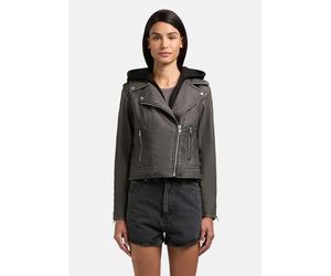 Lederimitatjacke KHUJO "Yael", Damen, Gr. M (38), grau (schwarz), Obermaterial: 100% Polyester. Obermaterial 2: 68% Baumwolle, 32% Polyester. Innenfutter: 100% Polyester. Beschichtung: 100% Polyuretha
