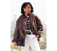 Lederimitatjacke LASCANA "mit weichem Teddyfutter und Knopfleiste", Damen, Gr. 36, braun (dunkelbraun), Stoff;Plüsch, Obermaterial: 100% Polyester, unifarben, figurumspielend hüftlang, gerader Abschlu