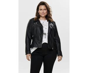 Lederimitatjacke ONLY CARMAKOMA "CAREMMY FAUX LEATHER BIKER", Damen, Gr. 42, schwarz, Web, Obermaterial: 50% Polyurethan, 50% Viskose, beschichtet, figurbetont kurz, Jacken (59048139-42) schwarz