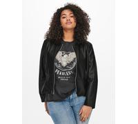 Lederimitatjacke ONLY CARMAKOMA "CARSARAMY FAUX LEATHER JACKET OTW", Damen, Gr. 52, schwarz, Web, Obermaterial: 100% Polyester, unifarben, Rundhals, Jacken (65395957-52) schwarz