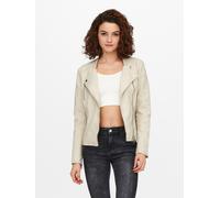 Lederimitatjacke ONLY "ONLAVA FAUX LEATHER BIKER OTW NOOS", Damen, Gr. 34, beige (silber lining), Web, Obermaterial: 87% Polyester, 9% Baumwolle, 4% Viskose, unifarben, figurbetont kurz, Jacken Lederi