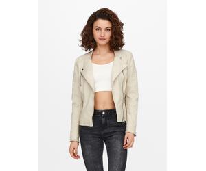 Lederimitatjacke ONLY "ONLAVA FAUX LEATHER BIKER OTW NOOS", Damen, Gr. 34, beige (silber lining), Web, Obermaterial: 87% Polyester, 9% Baumwolle, 4% Viskose, unifarben, figurbetont kurz, Jacken Lederi