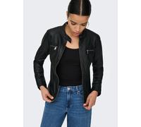 Lederimitatjacke ONLY "ONLBANDIT - Bikerjacke mit figurbetonter Form und Reißverschlüssen", Damen, Gr. 36 (S), schwarz, Web, Obermaterial: 100% Viskose. Beschichtung: 100% Polyurethan, unifarben, figu