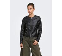 Lederimitatjacke ONLY "ONLBITTEN MIX FAUX LEATHER JACKET CC OTW", Damen, Gr. S, schwarz, Web, Obermaterial: 100% Polyester, unifarben, taillenbedeckt, Rundhals, Jacken, Lederimitat (86023043-S) schwar