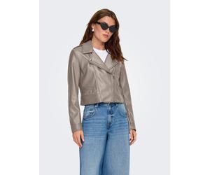 Lederimitatjacke ONLY "ONLCARMEN FAUX LEATHER BIKER CC OTW", Damen, Gr. S, string, Web, Obermaterial: 100% Polyester, unifarben, figurbetont kurz, V-Ausschnitt, Jacken, mit asymmetrischem Reißverschlu
