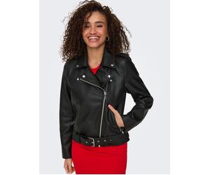 Lederimitatjacke ONLY "ONLMILLE FAUX LEATHER BIKER JACKET OTW", Damen, Gr. M, schwarz, Web, Obermaterial: 100% Polyester, unifarben, hüftlang, V-Ausschnitt, Jacken (17831361-M) schwarz