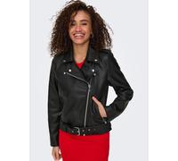 Lederimitatjacke ONLY "ONLMILLE FAUX LEATHER BIKER JACKET OTW", Damen, Gr. S, schwarz, Web, Obermaterial: 100% Polyester, unifarben, hüftlang, V-Ausschnitt, Jacken (17831361-S) schwarz