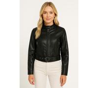 Lederimitatjacke ONLY "ONLSADIE FAUX LEATHER JACKET CC OTW", Damen, Gr. XS, schwarz, Web, Obermaterial: 100% Polyester, unifarben, regular fit, hoch geschlossener Ausschnitt, Jacken (71058000-XS) schw