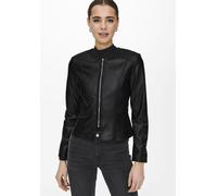 Lederimitatjacke ONLY "ONLSARAMY FAUX LEATHER JACKET CC OTW", Damen, Gr. M, schwarz, Web, Obermaterial: 100% Polyester, gepflegt, unifarben, figurumspielend taillenbedeckt, Rundhals, Jacken, in kurzer