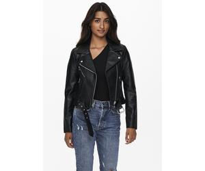 Lederimitatjacke ONLY "ONLVERA FAUX LEATHER BIKER CC OTW", Damen, Gr. L, schwarz, Web, Obermaterial: 88% Polyester, 9% Baumwolle, 3% Viskose, unifarben, kurz, Jacken, mit Biker Details (10888403-L) sc