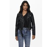 Lederimitatjacke ONLY "ONLVERA FAUX LEATHER BIKER CC OTW", Damen, Gr. M, schwarz, Web, Obermaterial: 88% Polyester, 9% Baumwolle, 3% Viskose, unifarben, kurz, Jacken, mit Biker Details (10888403-M) sc
