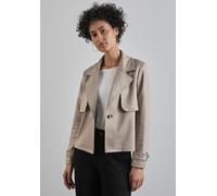 Lederimitatjacke STREET ONE, Damen, Gr. 42, beige (breezy beige), Stoff, 95% Polyester, 5% Elasthan, unifarben, normal normal, V-Ausschnitt, Bündchen, Jacken, mit Reverskragen (98496558-42) breezy bei
