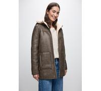 Lederimitatjacke STREET ONE, Damen, Gr. 42, sandy mocca, Stoff, Obermaterial: 100% Polyester; Futter: 100% Polyester, unifarben, normal normal, ohne Ausschnitt, abgesteppt, Jacken, mit Teddy-Futter un