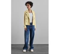 Lederimitatjacke STREET ONE, Damen, Gr. 44, gelb (mellow gelb), Stoff, 95% Polyester, 5% Elasthan, unifarben, normal normal, V-Ausschnitt, Bündchen, Jacken, mit Reverskragen (40048200-44) mellow gelb