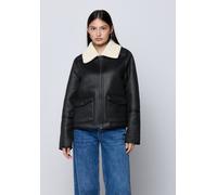 Lederimitatjacke STREET ONE STUDIO, Damen, Gr. 44, schwarz, Stoff, Obermaterial: 100% Polyester; Futter: 100% Polyester, unifarben, normal normal, V-Ausschnitt, abgesteppt, Jacken, aus Lederimitat (53