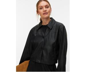 Lederimitatjacke VERO MODA "VMLUANA LS PL BOMBER SHACKET", Damen, Gr. M, schwarz, Web, Obermaterial: 100% Polyester, unifarben, kurz, Jacken, Lederimitat, Box Fit Form (10645649-M) schwarz