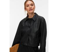 Lederimitatjacke VERO MODA "VMLUANA LS PL BOMBER SHACKET", Damen, Gr. XS, schwarz, Web, Obermaterial: 100% Polyester, unifarben, kurz, Jacken, Lederimitat, Box Fit Form (10645649-XS) schwarz