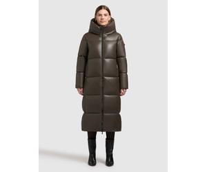 Lederimitatmantel KHUJO "DESTINY", Damen, Gr. L, braun, 100% Polyurethan, unifarben, regular fit wadenlang, eingesetzt Rippbündchen mit Windstopper, Mäntel (91750501-L) braun
