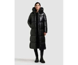 Lederimitatmantel KHUJO "DESTINY", Damen, Gr. L, schwarz, 100% Polyurethan, unifarben, regular fit wadenlang, eingesetzt Rippbündchen mit Windstopper, Mäntel (78320327-L) schwarz