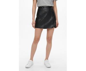 Lederimitatrock ONLY "ONLASTRIA FAUX LEATHER SHORT SKIRT OTW", Damen, Gr. L (40), schwarz, Web, Obermaterial: 100% Polyester, unifarben, kurz, Röcke, mit Knopf Details, softes Lederimitat (94272469-L)