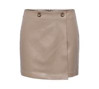 Lederimitatrock ONLY "ONLASTRIA FAUX LEATHER SHORT SKIRT OTW", Damen, Gr. XS (34), beige (walnut), Web, Obermaterial: 100% Polyester, unifarben, kurz, Röcke, mit Knopf Details, softes Lederimitat (642