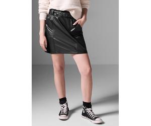 Lederimitatrock STREET ONE STUDIO, Damen, Gr. 40, schwarz, Stoff, 100% Polyester, unifarben, gerade kurz, Röcke, mit Gürtel (37442205-40) schwarz