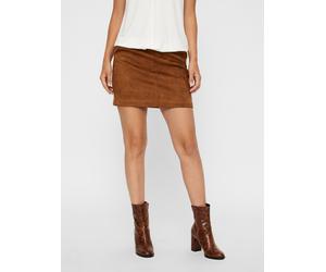 Lederimitatrock VERO MODA "VMDONNADINA FAUXSUEDE SHORT SKIRT", Damen, Gr. L (40), braun (cognac), Web, Obermaterial: 90% Polyester, 10% Elasthan, unifarben, kurz, Röcke, Materialmix (11753950-L) cogna