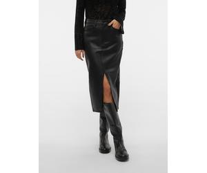 Lederimitatrock VERO MODA "VMVERI HR CALF PL SKIRT NOOS", Damen, Gr. S (36), schwarz, Web, Obermaterial: 96% Polyester, 4% Elasthan, unifarben, wadenlang, Röcke, Lederimitat, mit Stretch, high waist (
