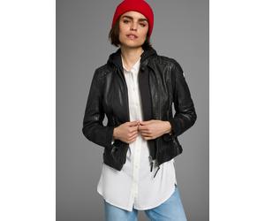 Lederjacke ALPENBLITZ "Lissabon", Damen, Gr. 34, schwarz, Obermaterial: 100% Lammnappaleder. Futter: 100% Polyester. Kapuze: 55% Baumwolle, 45% Polyester, unifarben mit Farbeinsatz, sehr figurbetont k