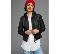 Lederjacke ALPENBLITZ "Lissabon", Damen, Gr. 40, schwarz, Obermaterial: 100% Lammnappaleder. Futter: 100% Polyester. Kapuze: 55% Baumwolle, 45% Polyester, unifarben mit Farbeinsatz, sehr figurbetont k