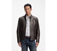 Lederjacke BOSS "H Mansell", Herren, Gr. 56, braun (open braun244), Obermaterial: 100% Lammleder, unifarben, regular fit taillenbedeckt, hoch geschlossener Ausschnitt, mit Reißverschluss, Jacken, Steh