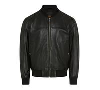 Lederjacke BOSS ORANGE "Jokans", Herren, Gr. 50, schwarz (schwarz001), Obermaterial: 100% Lammleder, unifarben, regular fit hüftlang, Rippbündchen, Jacken, Bomberjacke aus Nappaleder, Regular Fit (265