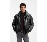 Lederjacke BOSS ORANGE "Jolights", Herren, Gr. 48, schwarz (schwarz001), Obermaterial: 100% Schafsleder, unifarben, relaxed fit normal, Rippbündchen, Jacken, Weiches, strukturiertes Schafleder, Relaxe