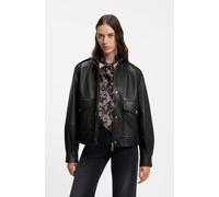 Lederjacke BOSS ORANGE "Sabea Premium Damenmode", Damen, Gr. 36, schwarz 001, Obermaterial: 100% Büffelleder, unifarben, relaxed fit hüftbedeckend, hoch geschlossener Ausschnitt, mit Knöpfen, Jacken,