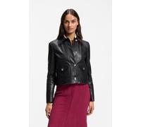 Lederjacke BOSS ORANGE "Sakara Premium Damenmode", Damen, Gr. 38, schwarz 001, Obermaterial: 100% Ziegenleder, unifarben, regular fit hüftlang, Jacken, mit Spitzkragen und Pattentaschen, Regular Fit (